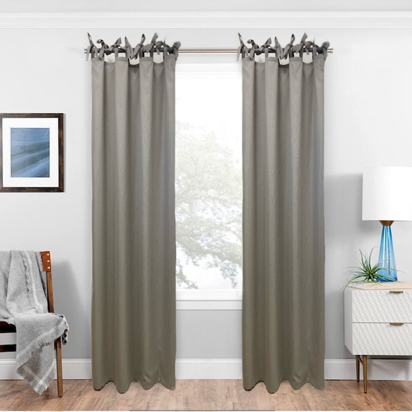 Faux Linen Curtain Panel Tie Top Linen Window Curtain Tab Top Semi Sheer Linen Drapery for Relax Look Home Decor