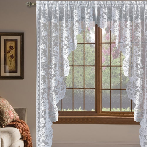 Grace Shabby Chic Floral Lace Cascade Valance Swag Set Etsy Australia