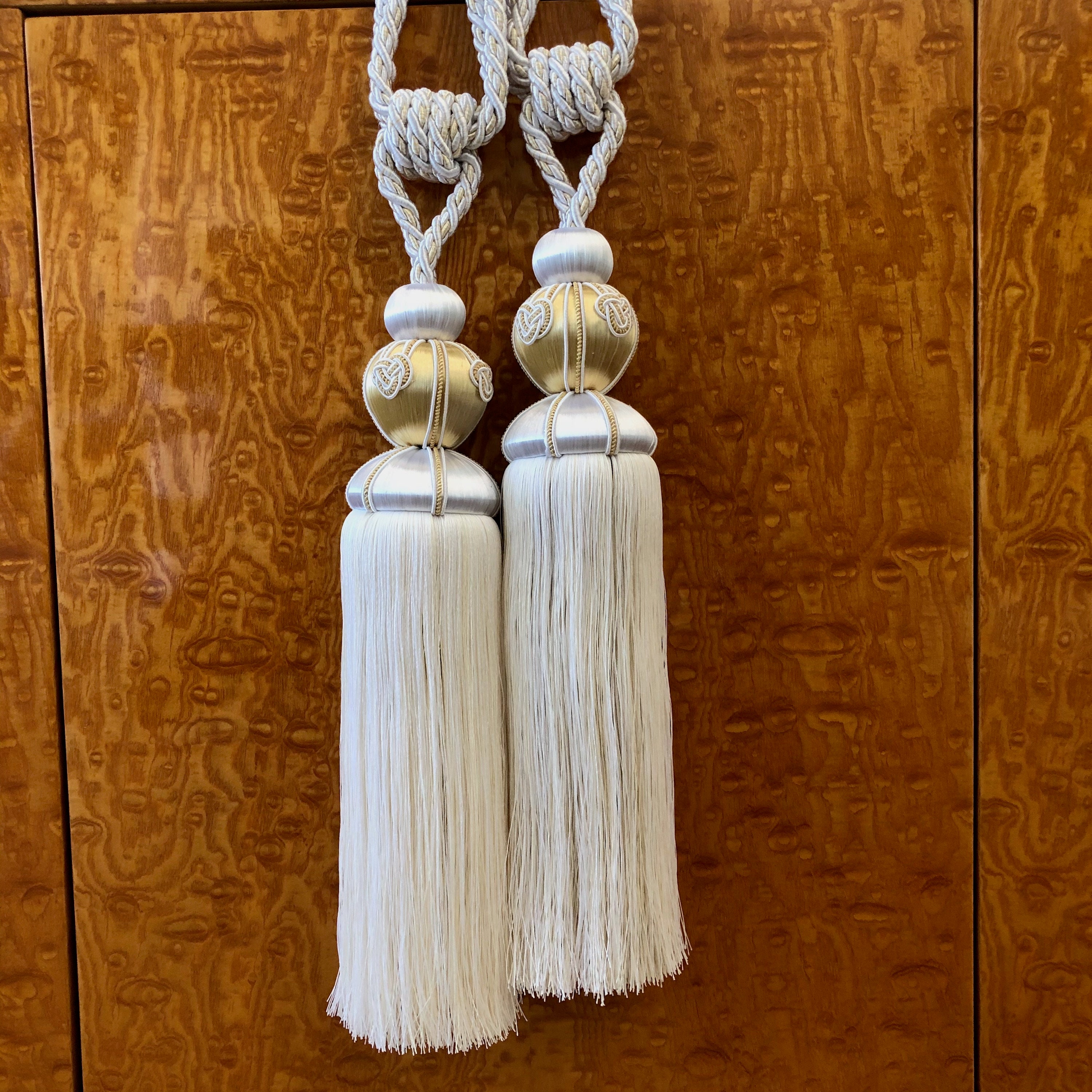 Luxury Curtain Tie Backs Grey & Whitegold Long Tassels 13 Etsy UK