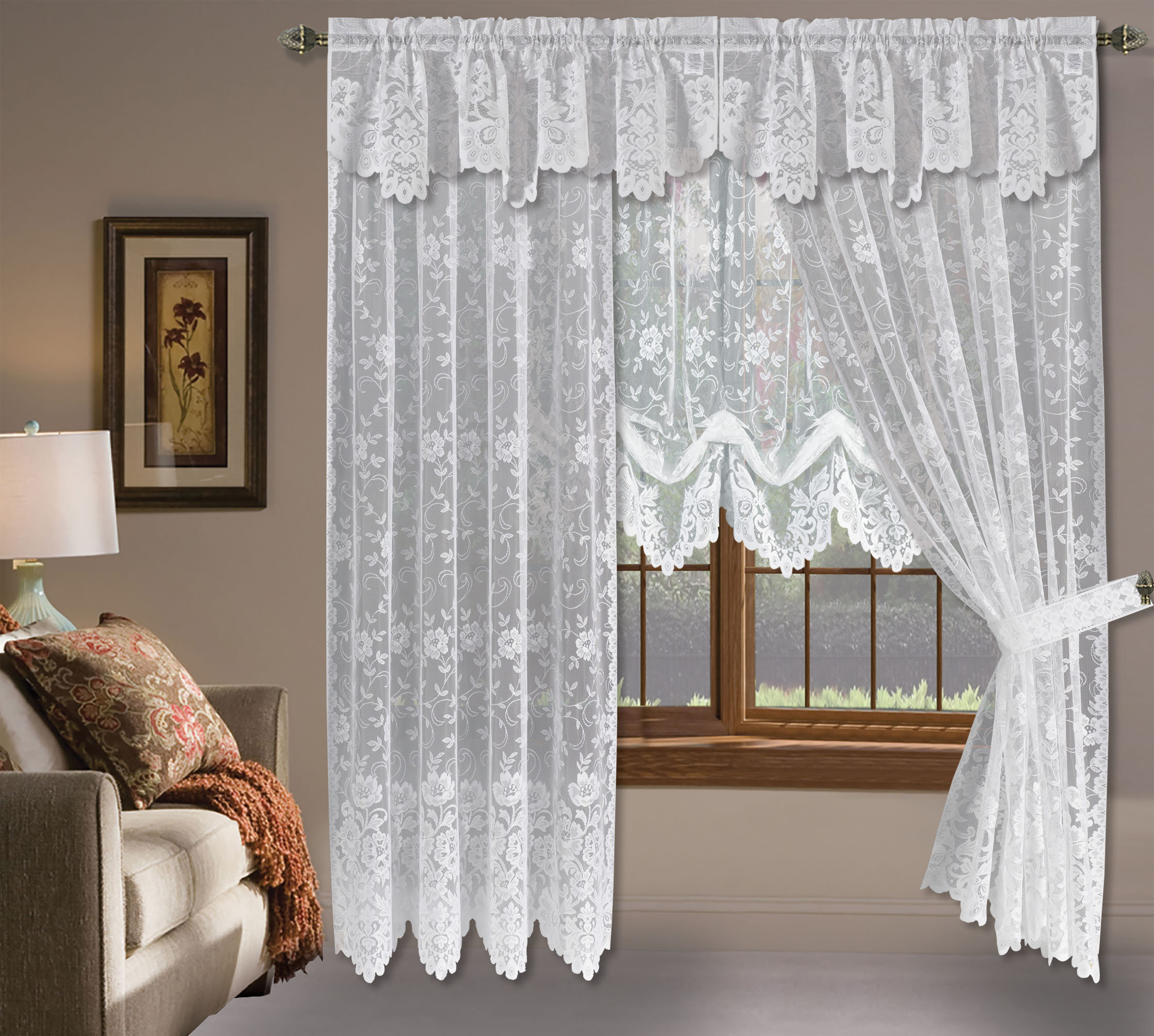 Grace Shabby Chic Fl Lace Window, How To Hang Curtains With A Separate Valance