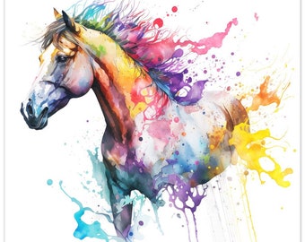 Beautiful Watercolor Horse Photo Art Paper Posters, Wall Art, Horse Lover Print