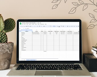 Wedding Vendors, Meals & Tips Excel Template DIGITAL DOWNLOAD