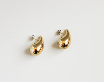 Bottega Drop Earrings, Bottega Earrings Dupe, Chunky Dome Hoop Earrings, Drop Oval Stud Earrings, 18k Gold Plated