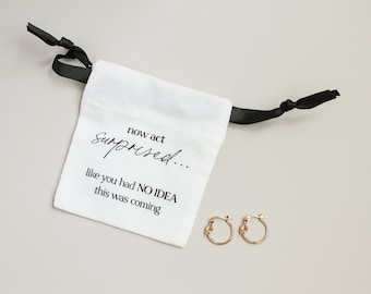 Bridesmaid Proposal gift bundle, Now act surprised...like you had no idea this was coming Drawstring Bag and Tie the Knot Hoop Earrings