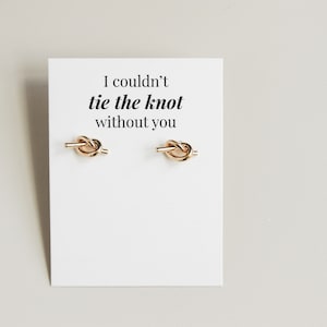 Tie the Knot Gold or Silver Stud Earrings Bridesmaid Gift with Card