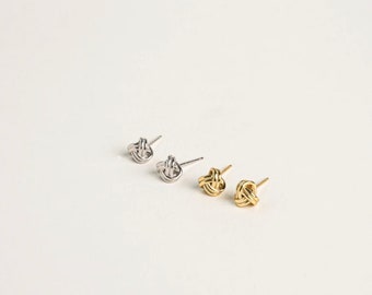Love Knot Stud Earrings - Timeless Elegance in Sterling Silver and 18K Gold