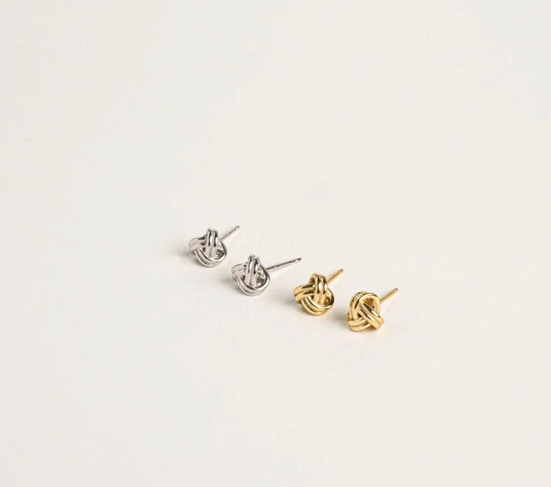 Love Knot Stud Earrings Timeless Elegance in Sterling Silver and 18K Gold image 5