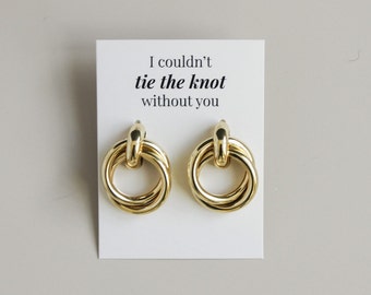 18k Gold Plated Chunky Knot Earring, Bridesmaid Proposal Earring, Dangle Earrings, Statement Earrings, Large knot earring