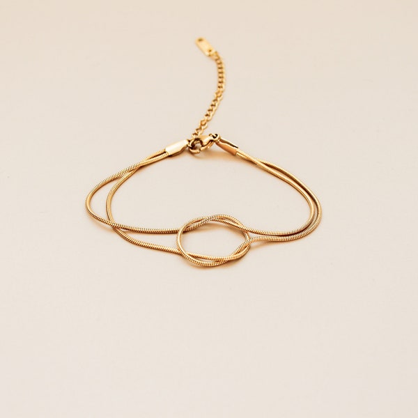 Infinity Love Knot Bracelet - Handmade Stainless Steel Snake Chain, Gold Plated and Silver Plated