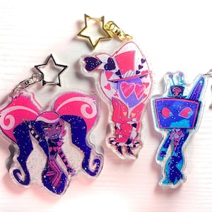 Hazbin Hotel Acrylic Keychains // The Vees - Vox, Valentino, Velvette