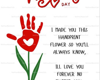 Recuerdo de San Valentín con flores y huellas de manos / Arte infantil, regalo para niños pequeños (Descargar PDF)