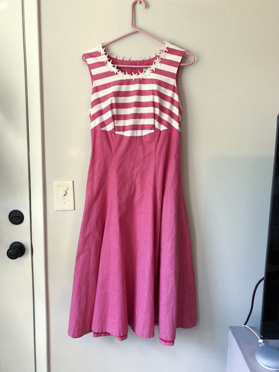 Vintage Star Stripe Embroidered Dress in Pink
