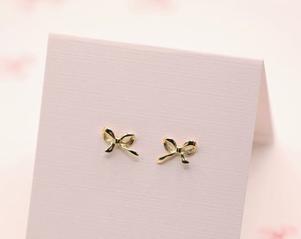 Gold Bow Earrings Studs - 14k Gold Over Sterling Silver, Second Piercing Small Bow Earrings Studs, Dainty Earrings Lightweight