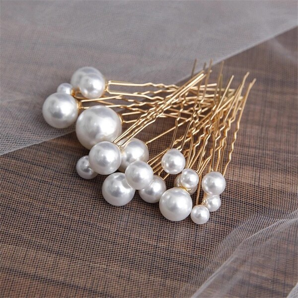 White Pearl Hair Pins Wedding Style, Bride Hair Accessories, Hair Accessories For Bride Bridesmaids, Pearl Bobby Pins Gold Silver