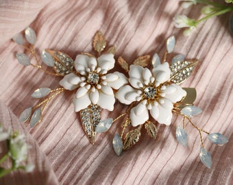 Floral Bridal Gold Hair Comb Clip Wedding Hair Accessories