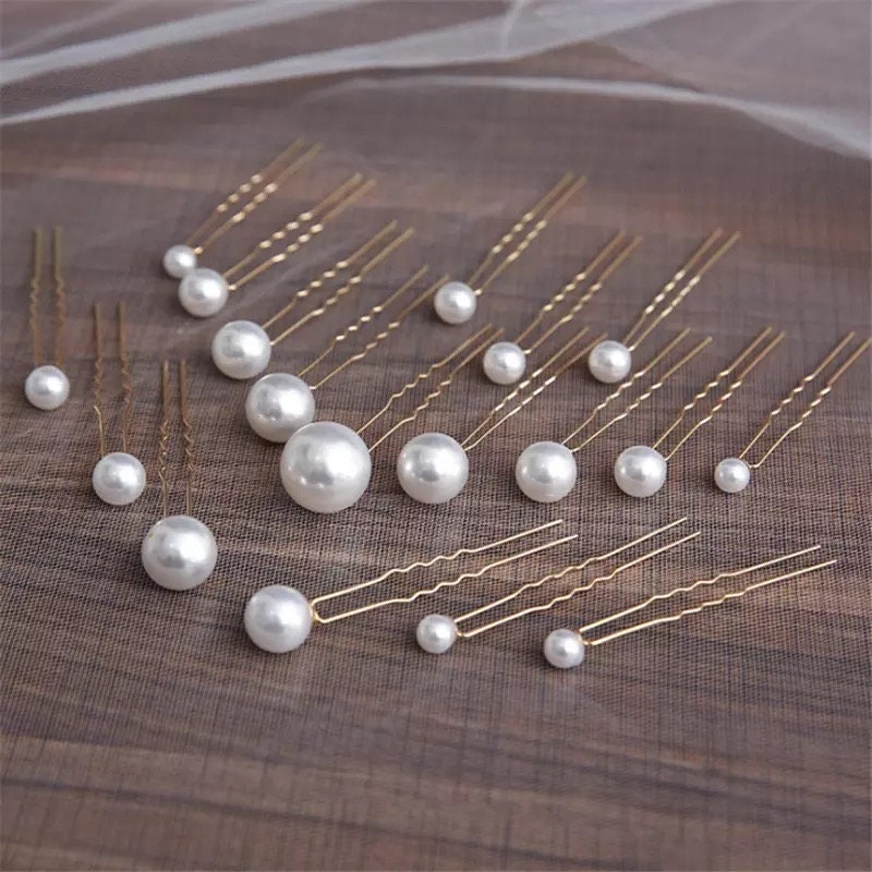 Multiple Sizes Hair Pearls Pins for Wedding Style Bride Hair Accessories  Gold Silver 