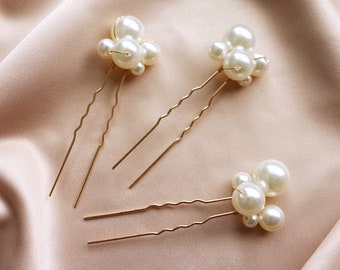 White Pearl Cluster Hair Pins Bridal Accessories