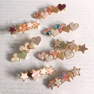 Gold Resin Metal Hair Clips Multicolors Heart and Star-Set of 2