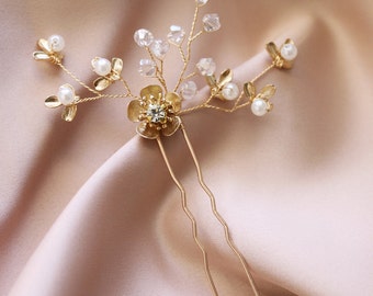 Vintage Gold Flower Hair Pins Bridal Wedding Hair Accessories, Wedding Flower Bobby Pin Bride Bridesmaids, Leaf Hair Piece, Gold Leaf Vine