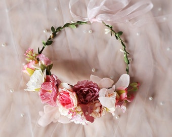 Boho Wedding Crown Flower Girl Crown Headpiece Bohemian Floral Hair Wreath Headband Women Hair Piece Wedding Hair Accessories