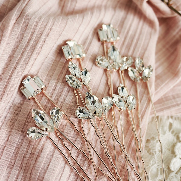 Bridal Rose Gold Crystal Hair Pins Accessories