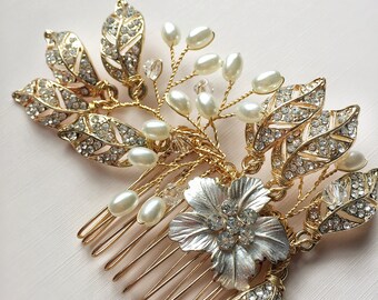 Wedding Comb Gold Crystal Pearl Hair Comb For Wedding Hair Accessories Handmade Bride Hair Jewelry Headpiece