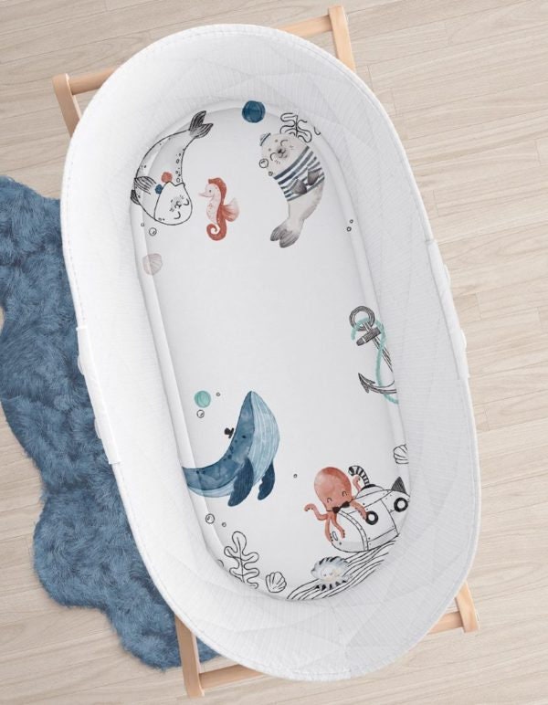 Drap Housse Couffin Bébé Animaux de La Mer