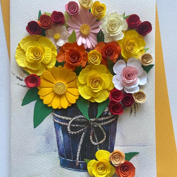 Fleur 3D - Carte faite main, papier artistique, carte de voeux