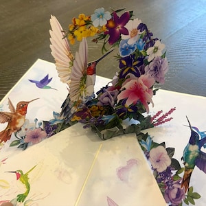 Colibri - Carte pop-up, carte faite main, papier d'art