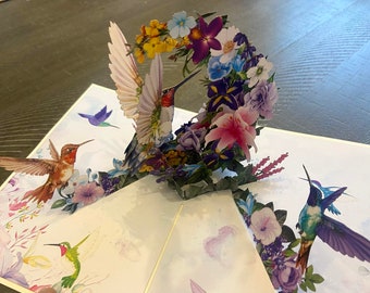 Hummingbird- Pop Up card, Handmade card, art paper