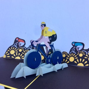 Course de vélo - Carte pop-up, papier d’art, carte de vœux, carte de courtepointe, cartes d’artisanat, carte faite à la main.