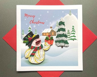 Vrolijk kerstfeest - Quilling-kaart, kunstpapier, wenskaart, handgemaakte kaart.