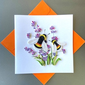 Carte quilling abeille, papier d'art, carte de voeux, carte quilling, cartes artisanales, carte faite main.