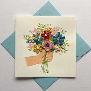 Fleur - carte quilling, papier artistique, carte de voeux, carte faite main