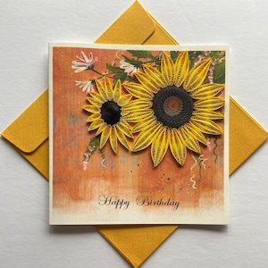 Joyeux anniversaire tournesol - carte quilling, papier artistique, carte de voeux