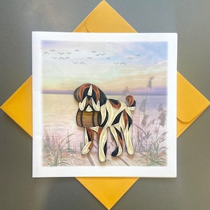 Chien Saint-Bernard - Cartes quilling, papier d'art, carte de voeux, carte quilling, cartes artisanales, carte faite main.
