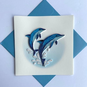 Carte quilling dauphin, papier d'art, carte de voeux, carte quilling, cartes artisanales, carte faite main.