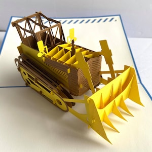 Bulldozer - Carte pop-up, papier d'art, carte de voeux, carte de quilling, cartes d'artisanat, carte faite main.