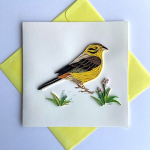 Carte quilling oiseau jaune, papier d'art, carte de voeux, carte quilling, cartes artisanales, carte faite main.