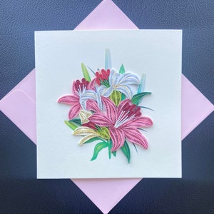 Fleur - Carte de quilling, papier d'art, carte de voeux, carte de quilling, cartes d'artisanat, carte faite main.