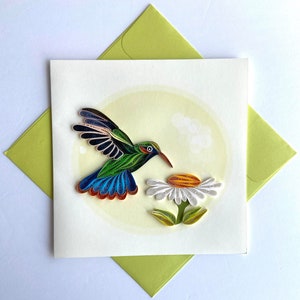 Carte quilling colibri, papier d'art, carte de voeux, carte quilling, cartes artisanales, carte faite main.