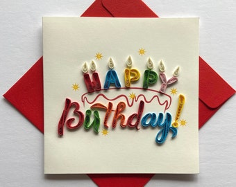 Happy Birthday- Quilling Card, Art paper, Greeting Card, Quilling Card, Craft cards, Handmade card.