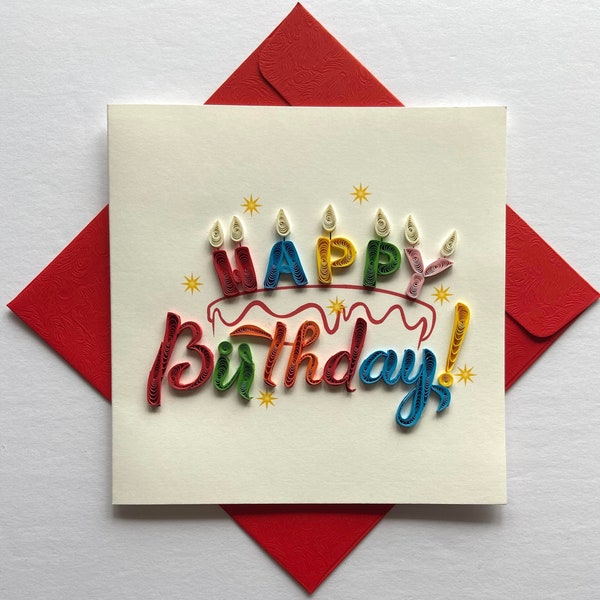 Happy Birthday- Quilling Card, Art paper, Greeting Card, Quilling Card, Craft cards, Handmade card.