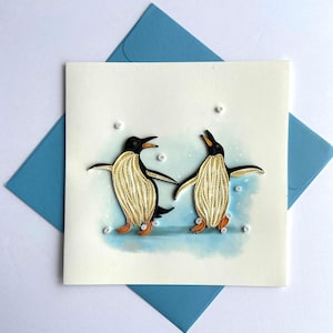 Pinguïn filigraankaart, kunstpapier, wenskaart, filigraankaart, ambachtelijke kaarten, handgemaakte kaart.