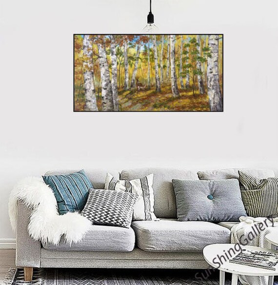 白樺の森 - キャンバスに描かれた油絵 - Etsy 日本