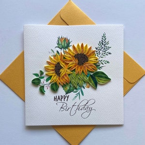 Fleur de soleil - Carte quilling, papier d'art, carte de voeux, carte quilling, cartes artisanales, carte faite main.