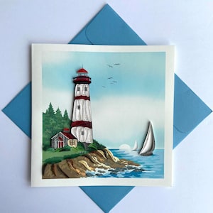 Carte quilling phare, papier d'art, carte de voeux, carte quilling, cartes artisanales, carte faite main.
