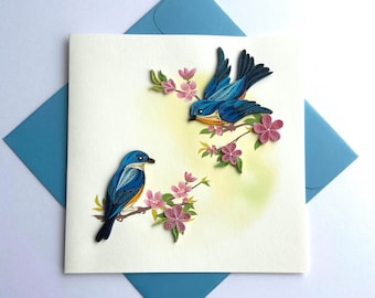Blue birds Quilling Card, Art paper, Greeting Card, Quilling Card, Craft cards, Handmade card.
