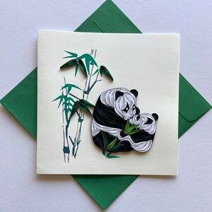 Panda- Quilling Card, Papier d’art, Carte de vœux, Carte Quilling, Cartes d’artisanat, Carte faite à la main.