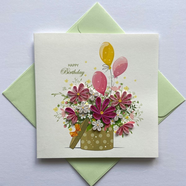 Fleur de joyeux anniversaire - Carte quilling, carte de voeux, papier artistique, carte faite main